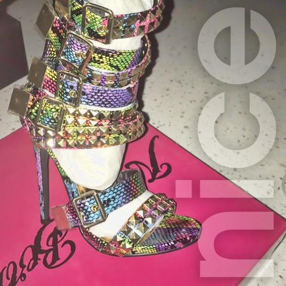 NELLY BERNAL NAVAEH RAINBOW SNAKESKIN HEELS - Picture 3 of 3